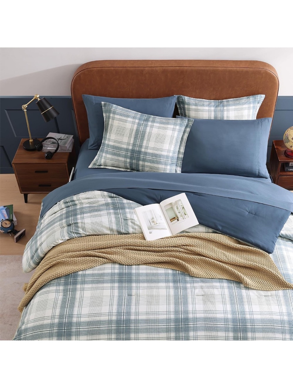 Reversible Plaid & Solid Blue Comforter